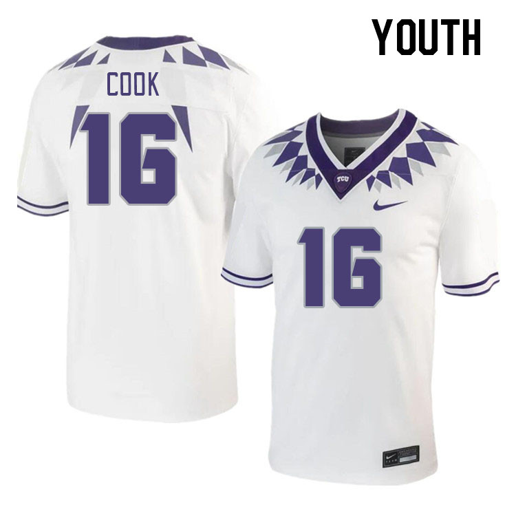 Youth #16 Cam Cook TCU Horned Frogs 2023 College Footbal Jerseys Stitched-White